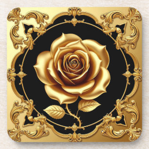 Porta-copo Obra de Arte Rosa Dourada com Elemento Decorativo 