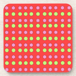 Porta-copo Octógonos Lime e Estrelas Magenta em Vermelho