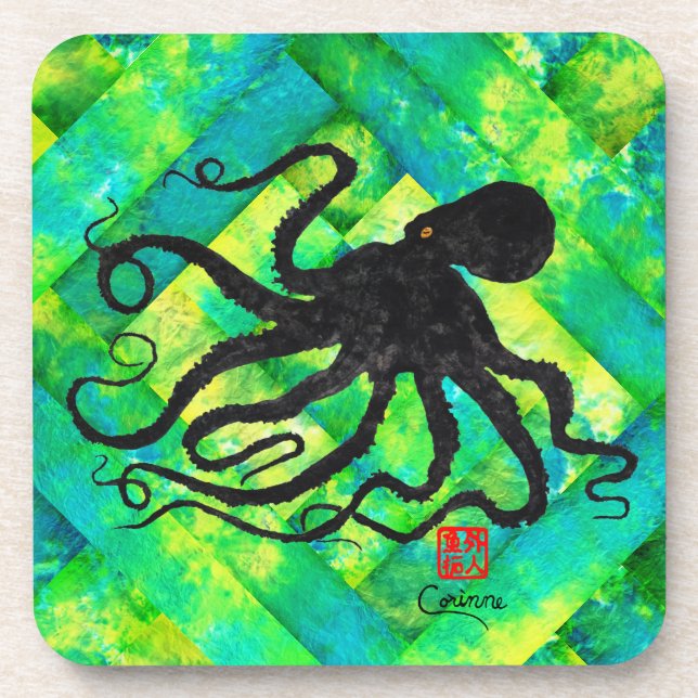 Porta-copo Octopus 6 em azul/verde - Portas copos plásticas d (Frente)