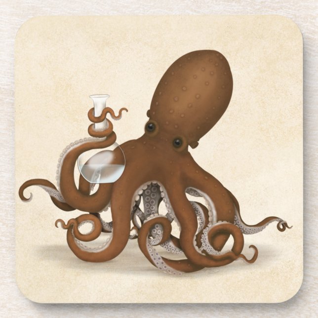 Porta-copo Octopus com o Flask de Química Steampunk Náutico (Frente)
