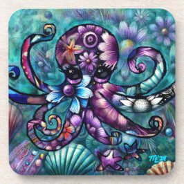 Porta-copo Octopus Floral Teal Roxo Azul Costeira