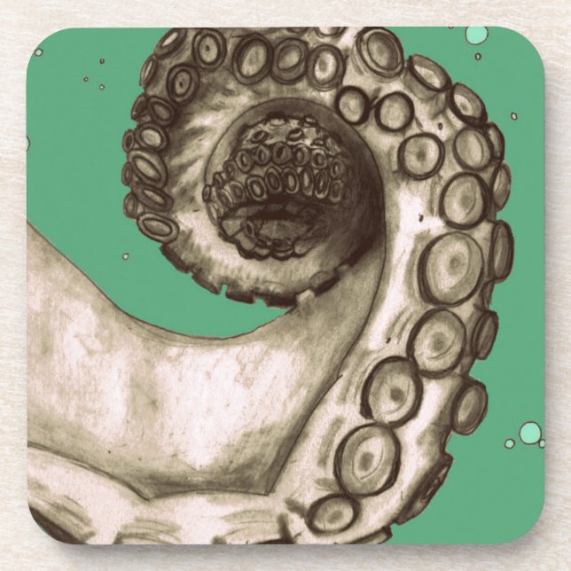 Porta-copo Octopus Náutico Verde Vintage Tentacle (Frente)