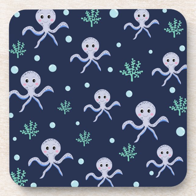 Porta-copo Octopus sob o padrão das crianças do mar (Frente)