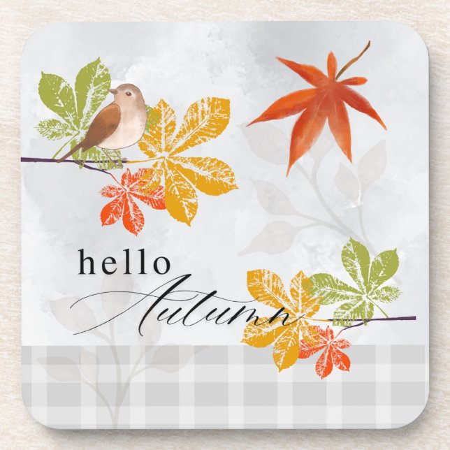 Porta-copo Olá outono com aves e folhas de outono (Frente)