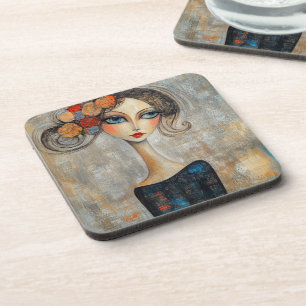 Porta-copo Olhar Calmo de uma Elegante Senhora de Olhos Azuis