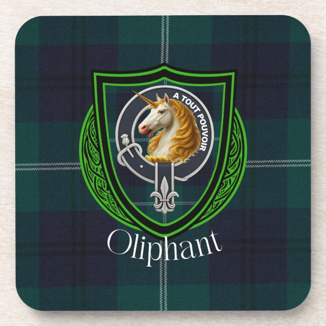 Porta-copo Oliphant Scottish Clan Tartan & Crest (Frente)