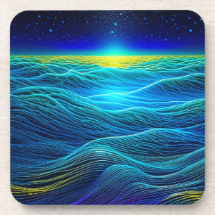 Porta-copo Ondas Azuis Etéreas e Pôr do Sol no Oceano