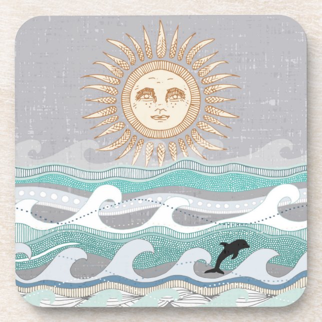 Porta-copo ondas de golfinhos solares (Frente)