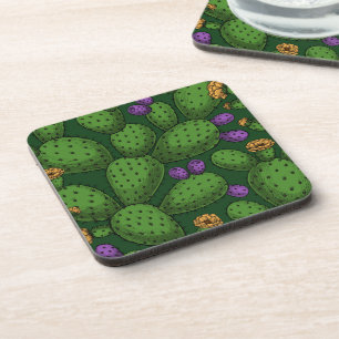 Porta-copo Opuntia florescente em verde escuro