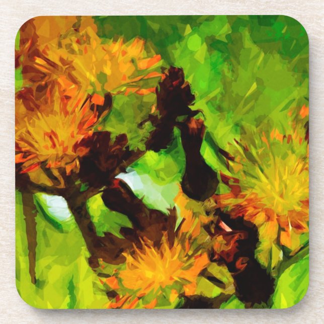 Porta-copo Orange Hawkweed Blossoms Abstrato Impressionismo (Frente)