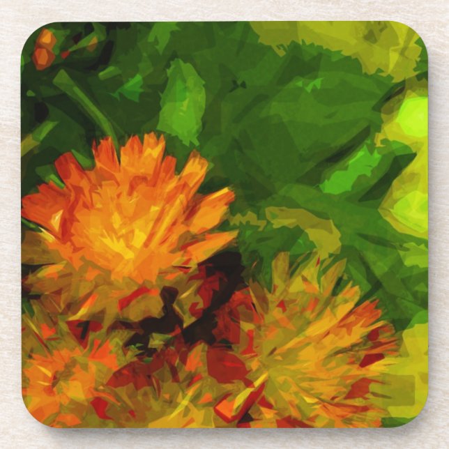 Porta-copo Orange Hawkweed Blossoms Abstrato Impressionismo (Frente)