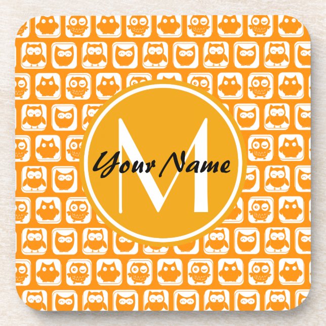 Porta-copo Orange Owls Custom Monogram (Frente)
