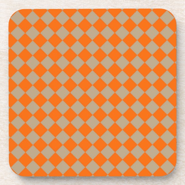 Porta-copo Orange Taupe Checker Diamond Pattern (Frente)