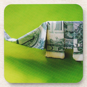 Porta-copo Origami de lei de dólar Elefante em fundo verde