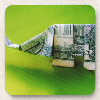 Porta-copo Origami de lei de dólar Elefante em fundo verde