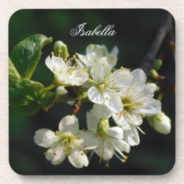 Porta-copo Original White Plum Art Custom Name Coaster