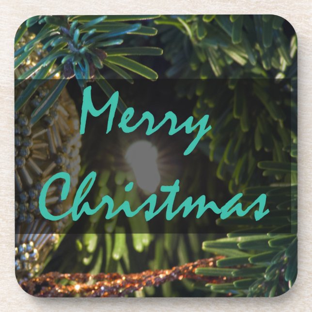 Porta-copo Ornamento Dourado Feliz Natal (Frente)