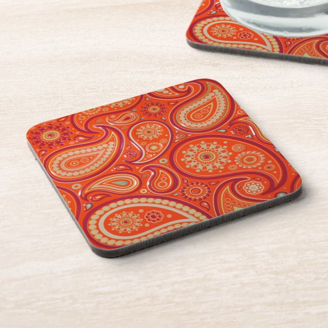 Porta-copo Ornate Orange Paisley Pattern (Left Side)