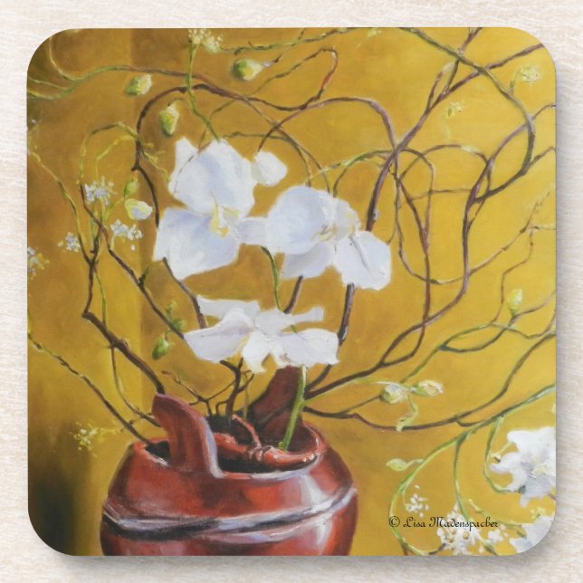 Porta-copo Orquídeas em portas copos de um vaso de Brown (Frente)