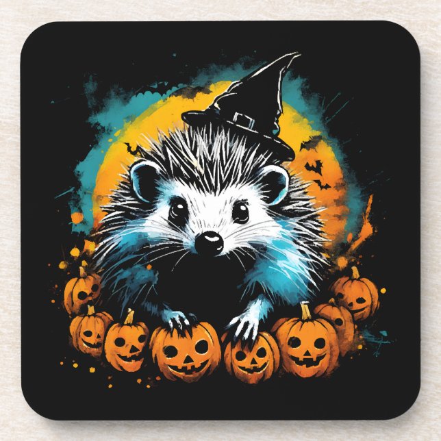 Porta-copo ouriço de Halloween e abóboras fofos (Frente)