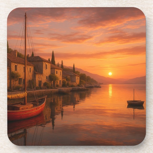 Porta-copo Ouro Sunset Sobre Vila Costeira (Frente)