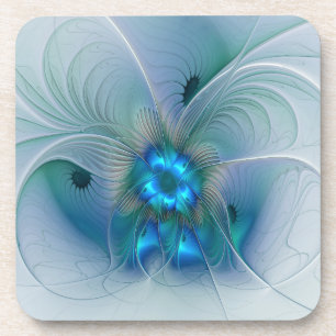 Porta-copo Ovações de Pé, Fractal Azul Turquesa Abstrato