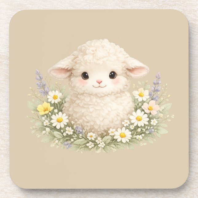 Porta-copo Ovelhas Caprichosas e Flores Silvestres para um Ch (Frente)