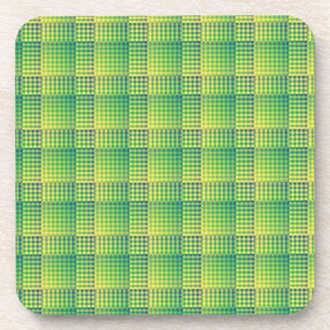 Porta-copo Padrão Abstrato Xadrez Verde Azul (Frente)