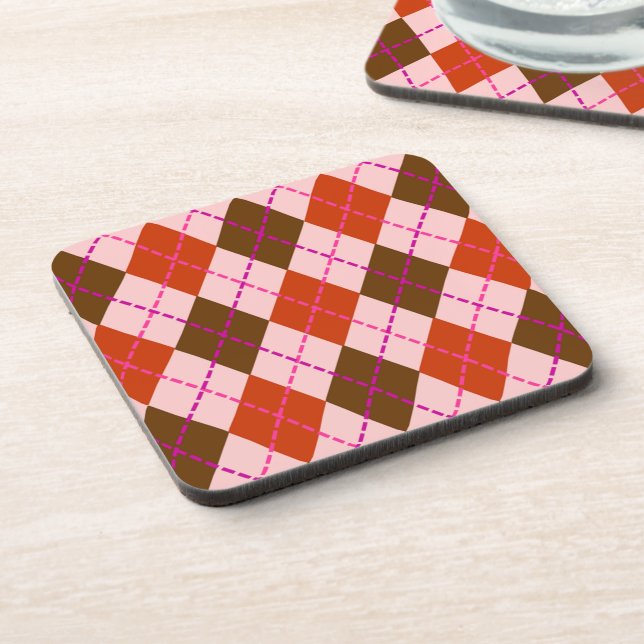 Porta-copo Padrão Argyle Vermelho Rosa e Marrom (Left Side)