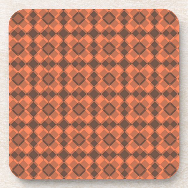Porta-copo Padrão Argyle Xadrez Marrom Coral (Frente)