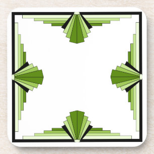 Porta-copo Padrão Art Deco em Verde e Preto