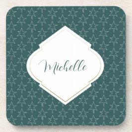 Porta-copo Padrão das Estrelas de Natal Monograma Pine Verde