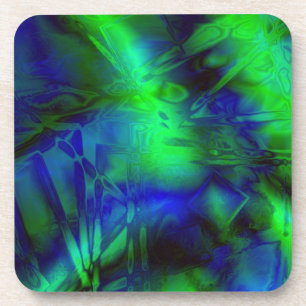 Porta-copo Padrão de Abstrato de Arte Digital Azul e Verde