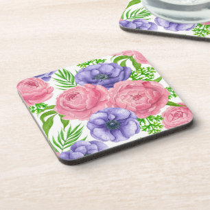 Porta-copo Padrão de aquarela com flores de peônia e anêmo