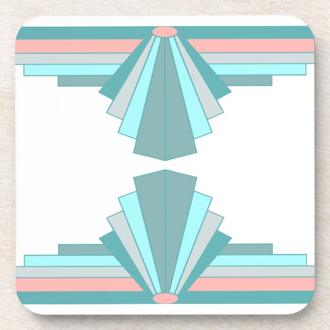 Porta-copo Padrão de Art Deco em Teal & Peach (Frente)