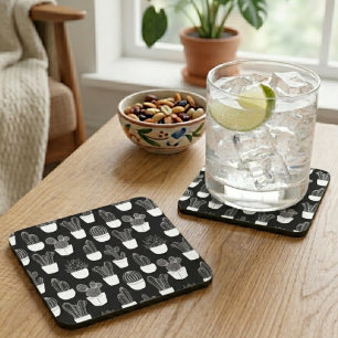 Porta-copo Padrão de Arte da Linha Branca de Cactos