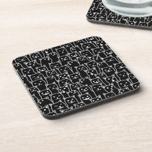 Porta-copo Padrão de Arte de Linha de Gato Preto e Branco Min