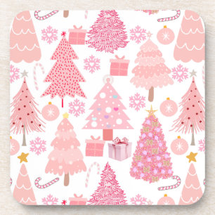 Porta-copo Padrão de Árvores de Natal Rosa