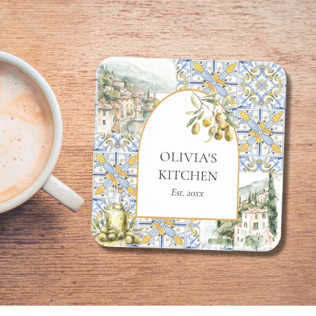 Porta-copo Padrão de Azulejo Amarelo-do-Mediterrâneo-Olival (In situ)