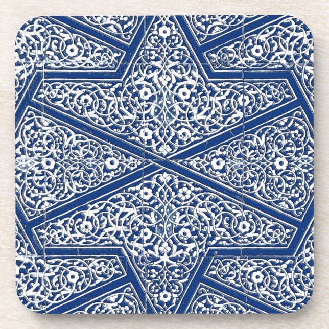 Porta-copo Padrão de azulejo persa - azul de cobalto e branco (Frente)