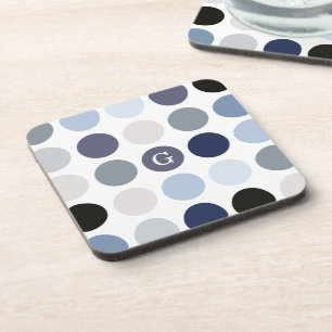 Porta-copo padrão de bolinhas azul cinza moderno monograma