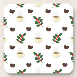 Porta-copo Padrão de Café com Grãos, Xícaras e Cafeeiros