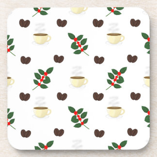 Porta-copo Padrão de Café com Grãos, Xícaras e Cafeeiros