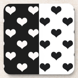 Porta-copo Padrão de Coração de Amor Branco Negro