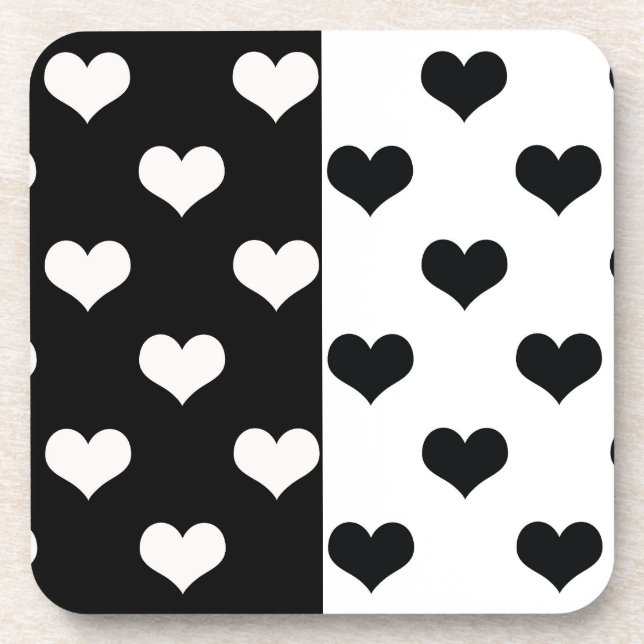 Porta-copo Padrão de Coração de Amor Branco Negro (Frente)