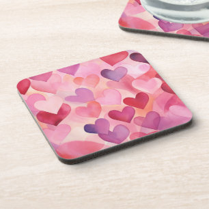 Porta-copo Padrão de Coração de Aquarela Moderno Rosa Contemp