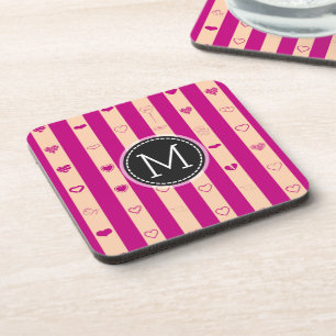Porta-copo Padrão de Coração Moderno com Faixa Rosa Real Mono