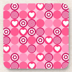 Porta-copo Padrão de Coração Rosa Fofo e Pontos de Flor do Di