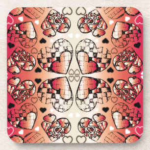 Porta-copo Padrão de Corações Românticos Brancos Vermelho