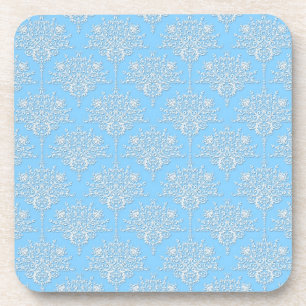 Porta-copo Padrão de Damasco Floral Azul Claro e Branco
